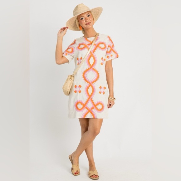 THML Dresses & Skirts - Brand new THML White and Orange Midi Dress XS